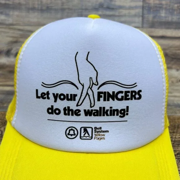 Bell Systems Yellow Pages Mens Trucker Hat Yellow Snapback 60s Advertisement Cap - Picture 3 of 8